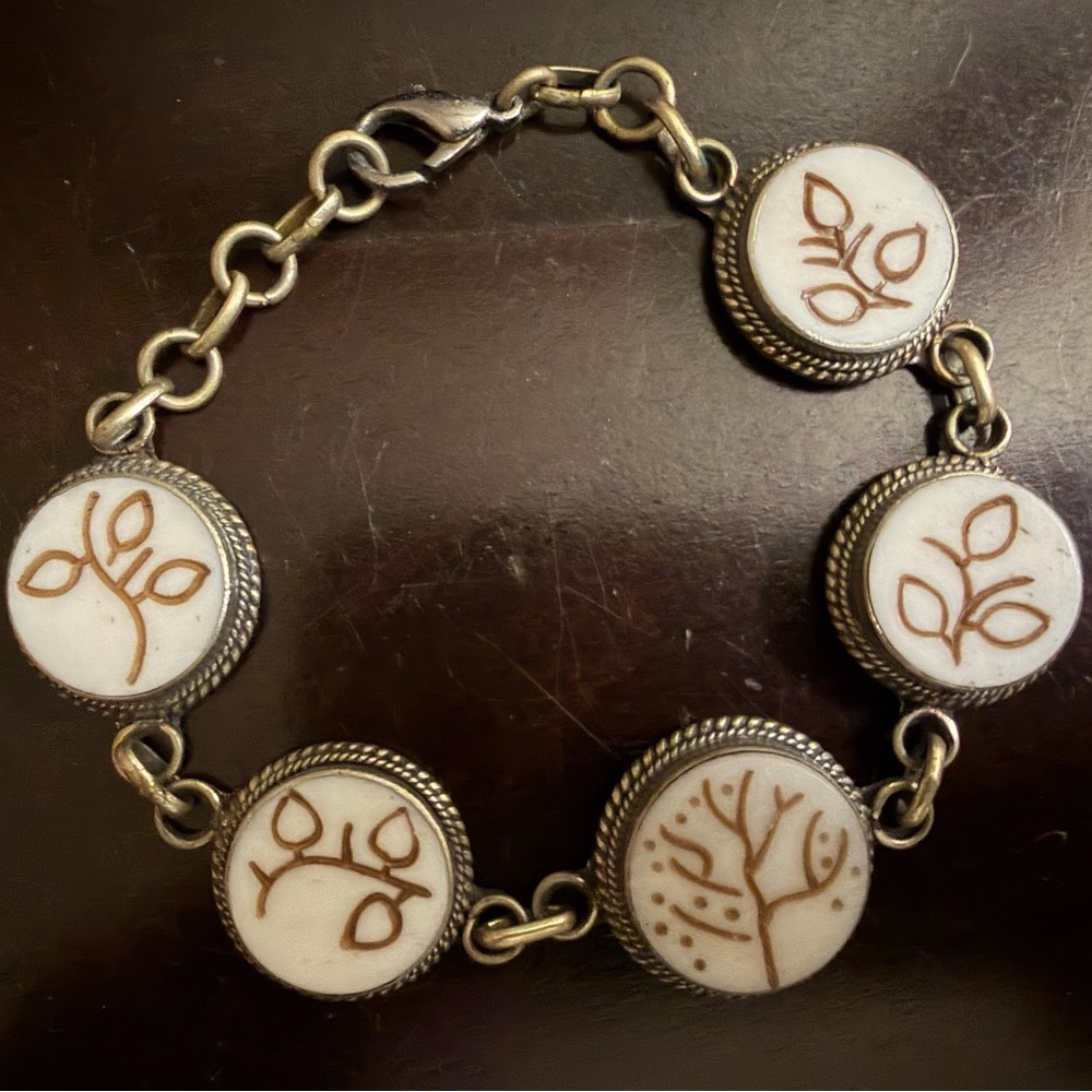 🌿 Handcrafted Buffalo Bone Bracelet Nature Motif, Fair Trade Tree of Life India